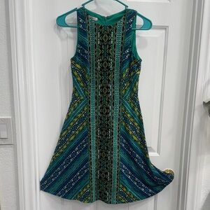 Maggy London Teal and Navy Patterned Mini Dress